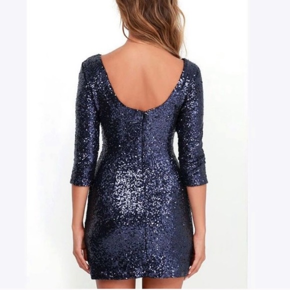 ❤️Lulu’s Navy Blue Sequin Holiday Dress - Picture 5 of 8